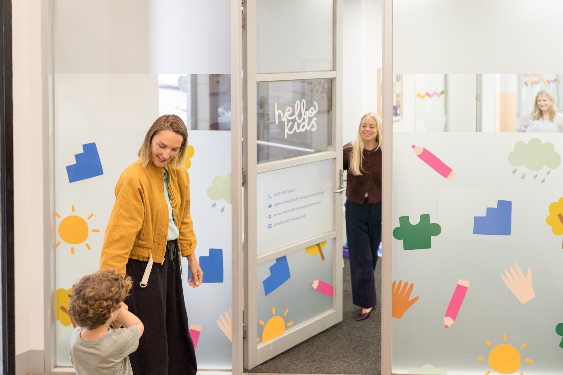 The welcoming entrance to the Hello Kids Therapy Hub clinic in North Melbourne, where Hello Learners groups run after school